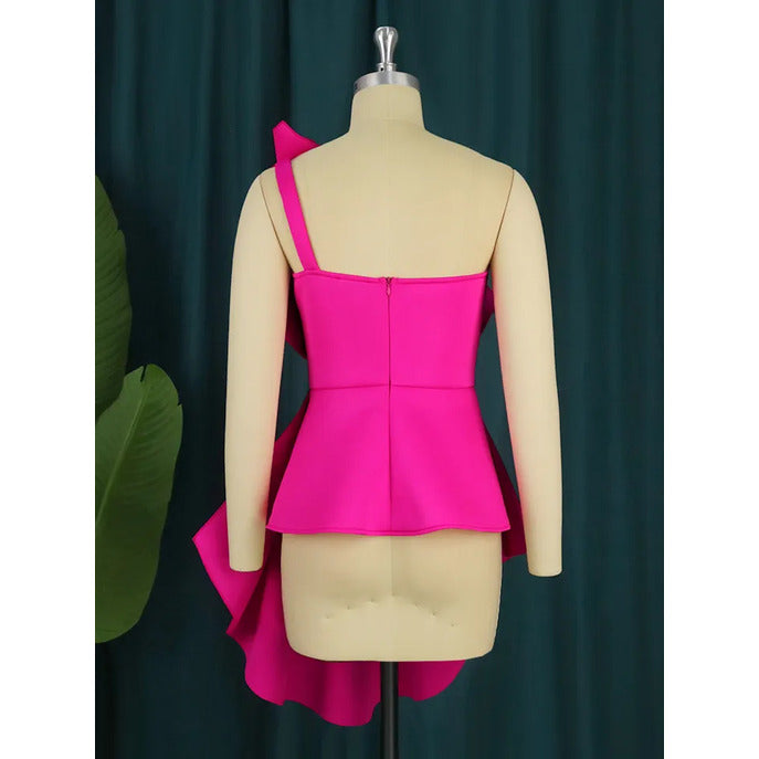 Sexy Backless Peplum Ruffle Irregular Slim Top Women Club Blouse