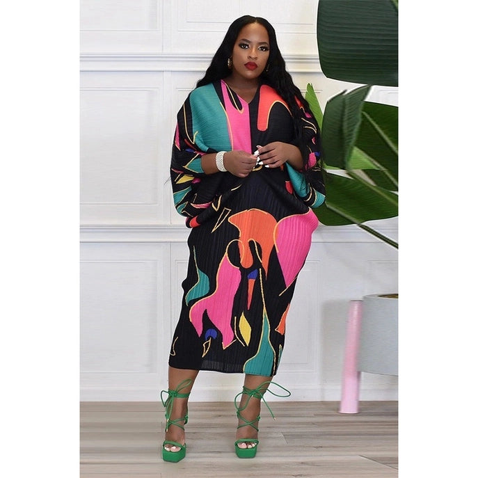 Plus Free Size Multi Color Midi Dress
