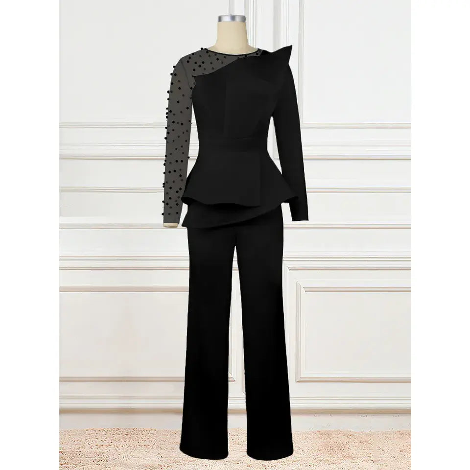 Vintage Straight Wide Leg Elegant Party Evening Women's Jumpsuits Beaded