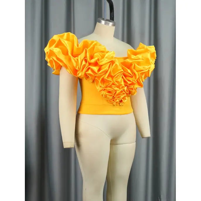 Summer Off Shoulder V Neck Factory Yellow Club Plus Size Lady Blouses