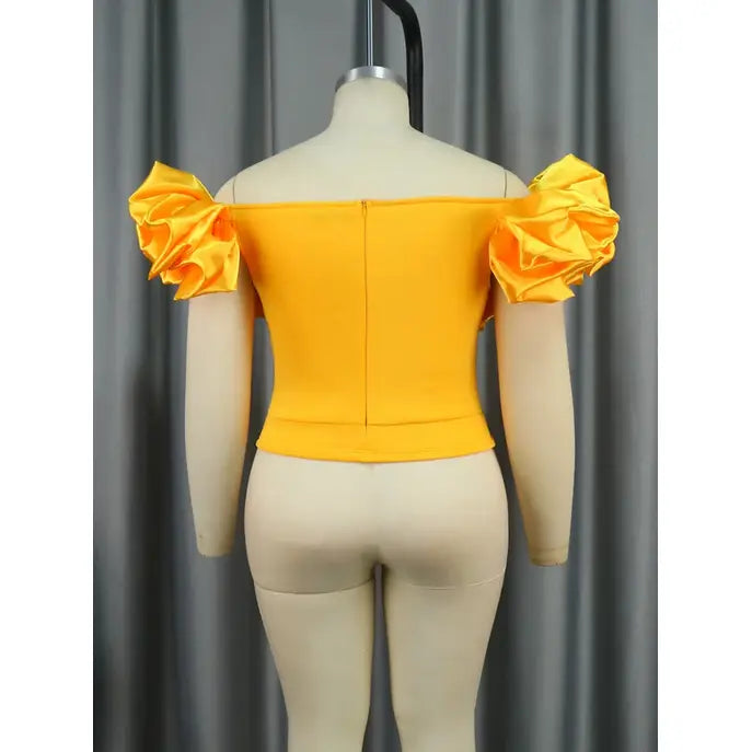 Summer Off Shoulder V Neck Factory Yellow Club Plus Size Lady Blouses