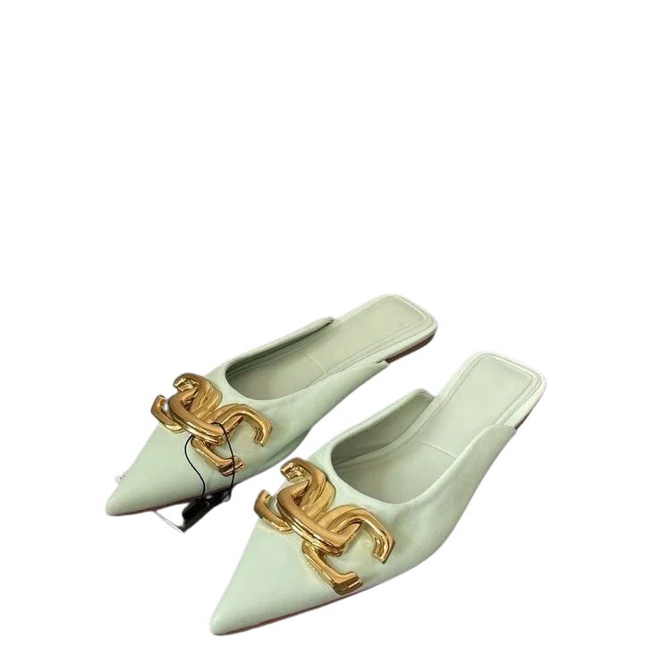 Plus Size Women Fashion Pointed Toe Metal Buckle Mules