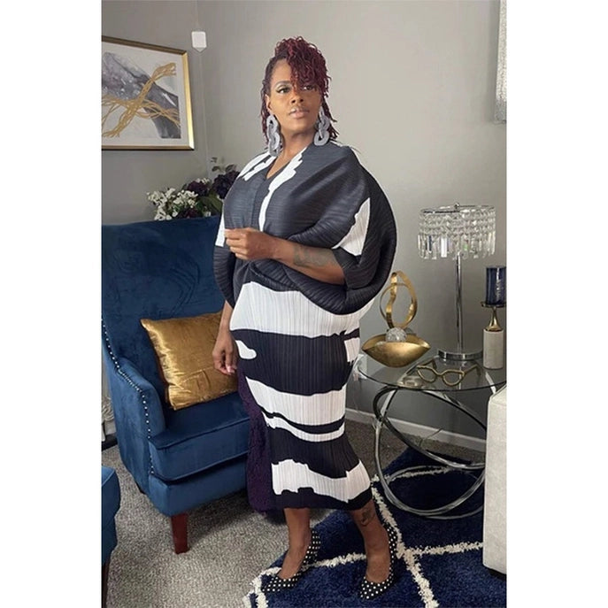Plus Free Size Multi Color Midi Dress