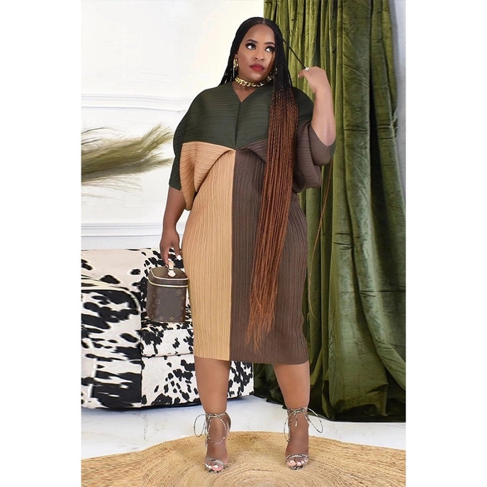 Plus Free Size Multi Color Midi Dress