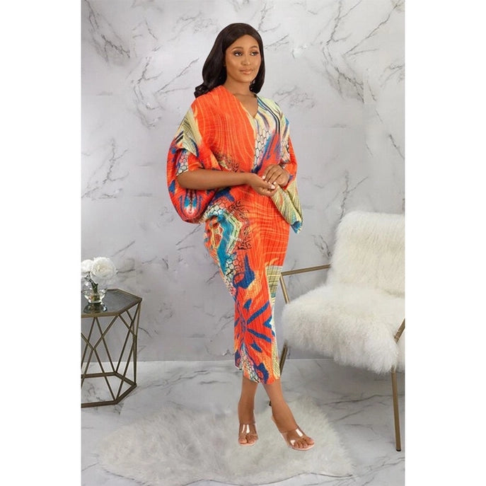 Plus Free Size Multi Color Midi Dress