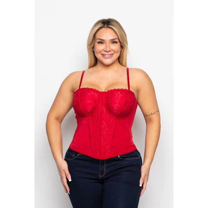 Plus Size Lace Trim Bustier Corset Top