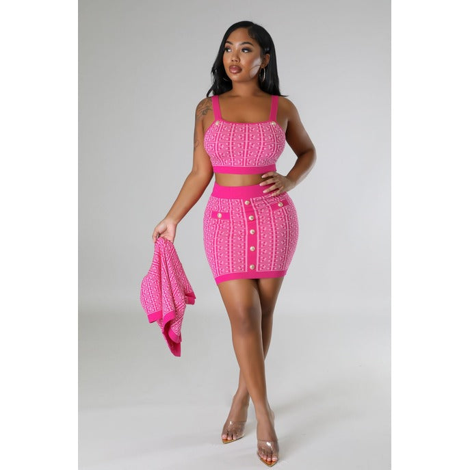 3pc Lourdes Skirt Set Fuschia