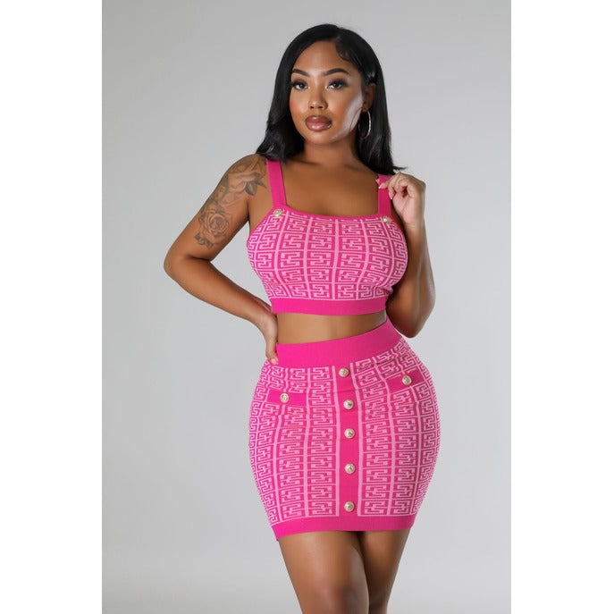 3pc Lourdes Skirt Set Fuschia