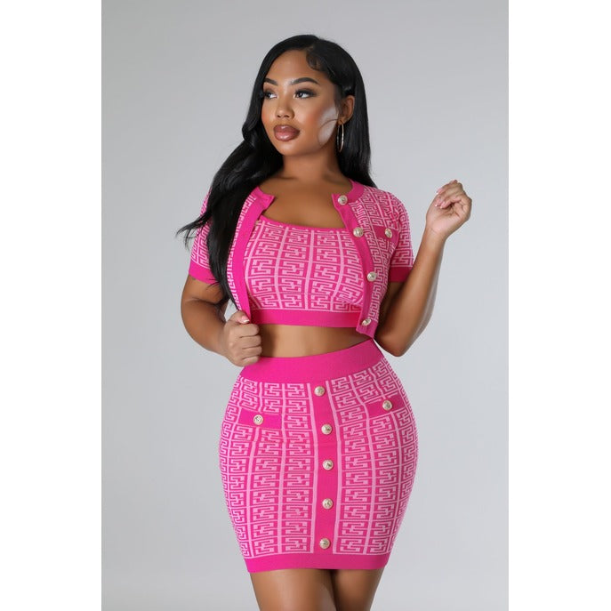 3pc Lourdes Skirt Set Fuschia