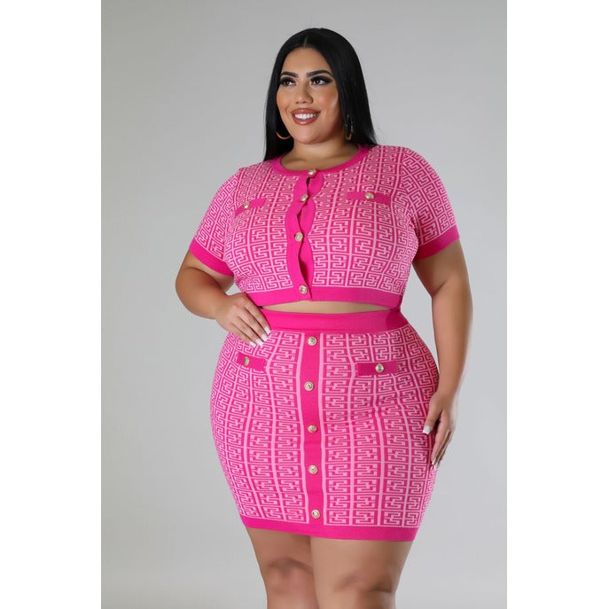 Plus 3pc Lourdes Skirt Set Fuschia