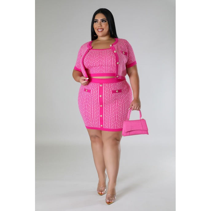 Plus 3pc Lourdes Skirt Set Fuschia