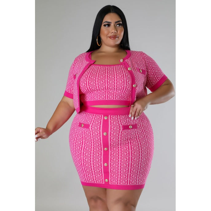 Plus 3pc Lourdes Skirt Set Fuschia